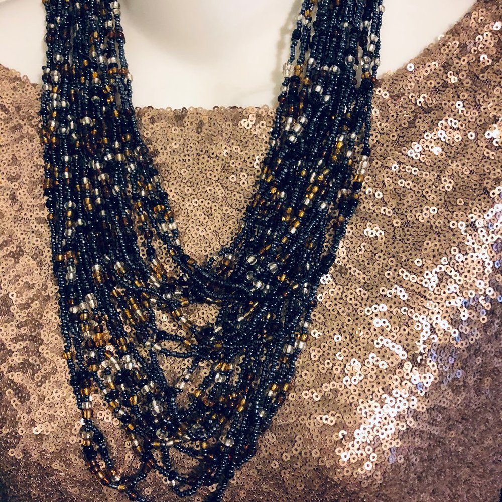 Black Brown and Gold Beaded Necklace